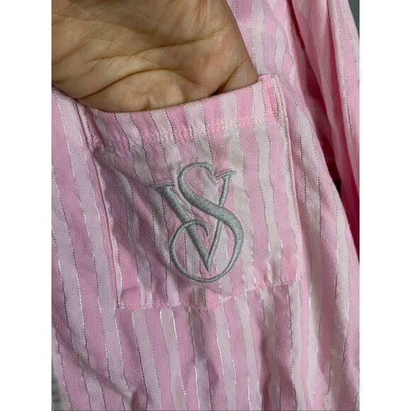 Victoria’s Secret Pink White Stripe Long Sleeve Nightgown Sleep Shirt XS - Picture 5 of 7